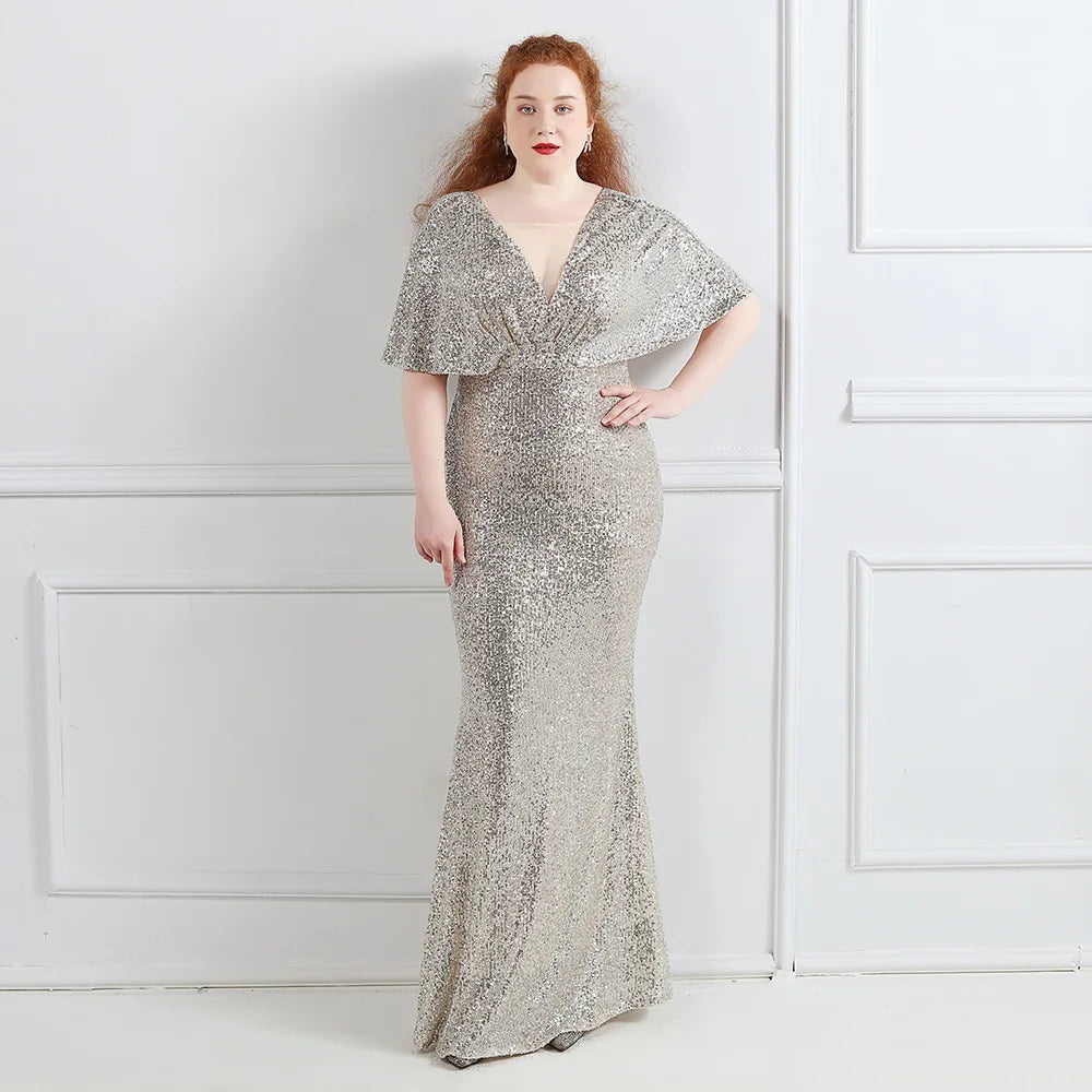 HBLL Plus Size Dress for Women Glitter Sequin Dresses Sexy Party Birthday Elegant Celebrity Floor Length Maxi Evening Dress