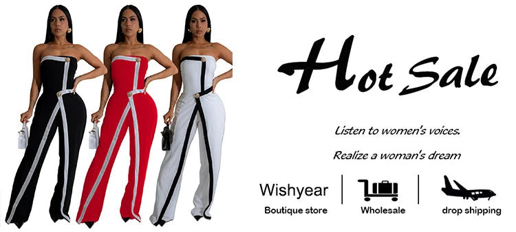 Wishyear Irregular Off Shoulder Sleeveless Strapless Jumpsuits Women Button Patchwork Wide Leg Pants Evening One Piece Outfits - JN Fashion Fusion