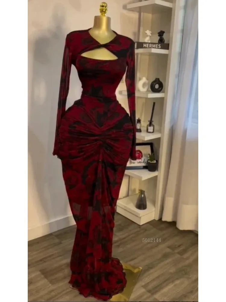 Sexy Women Floral Printed Wrap Neck Cutout Stacked Ruched Midi Bodycon Maxi Dress Sexy Parties Birthday Holiday Long Dresses - JN Fashion Fusion