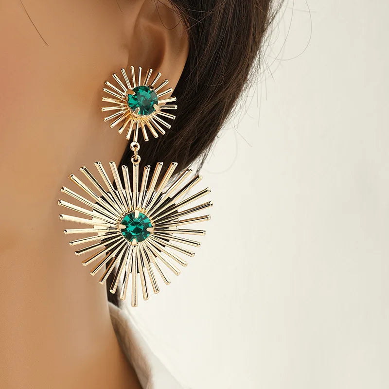 European American Style Personalized Rhinestone Light Luxury Earrings Women Versatile Exaggerated High-End Emerald Green Love - JN Fashion Fusion