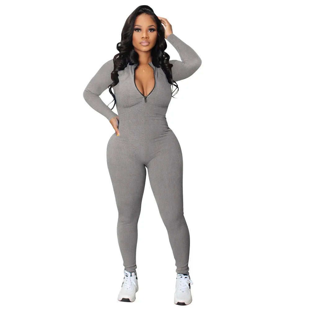 2025 Fall New Arrival New Pit Strip Zipper Sports Jumpsuit - JN Fashion Fusion