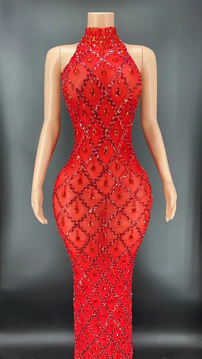 Elegant Dark Mesh Celebrate Evening Wedding Prom Gown Birthday Dress Photograph Wear Sparkly Rhinestones Sleeveless Long Dress - JN Fashion Fusion