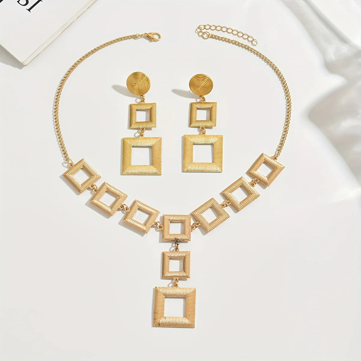 Lxalry 14K Gold Geometric Set, Electroplated Necklace & Earrings, Hypoallergenic 316L, Gift For Everyday Chic To Evening Glamour - JN Fashion Fusion