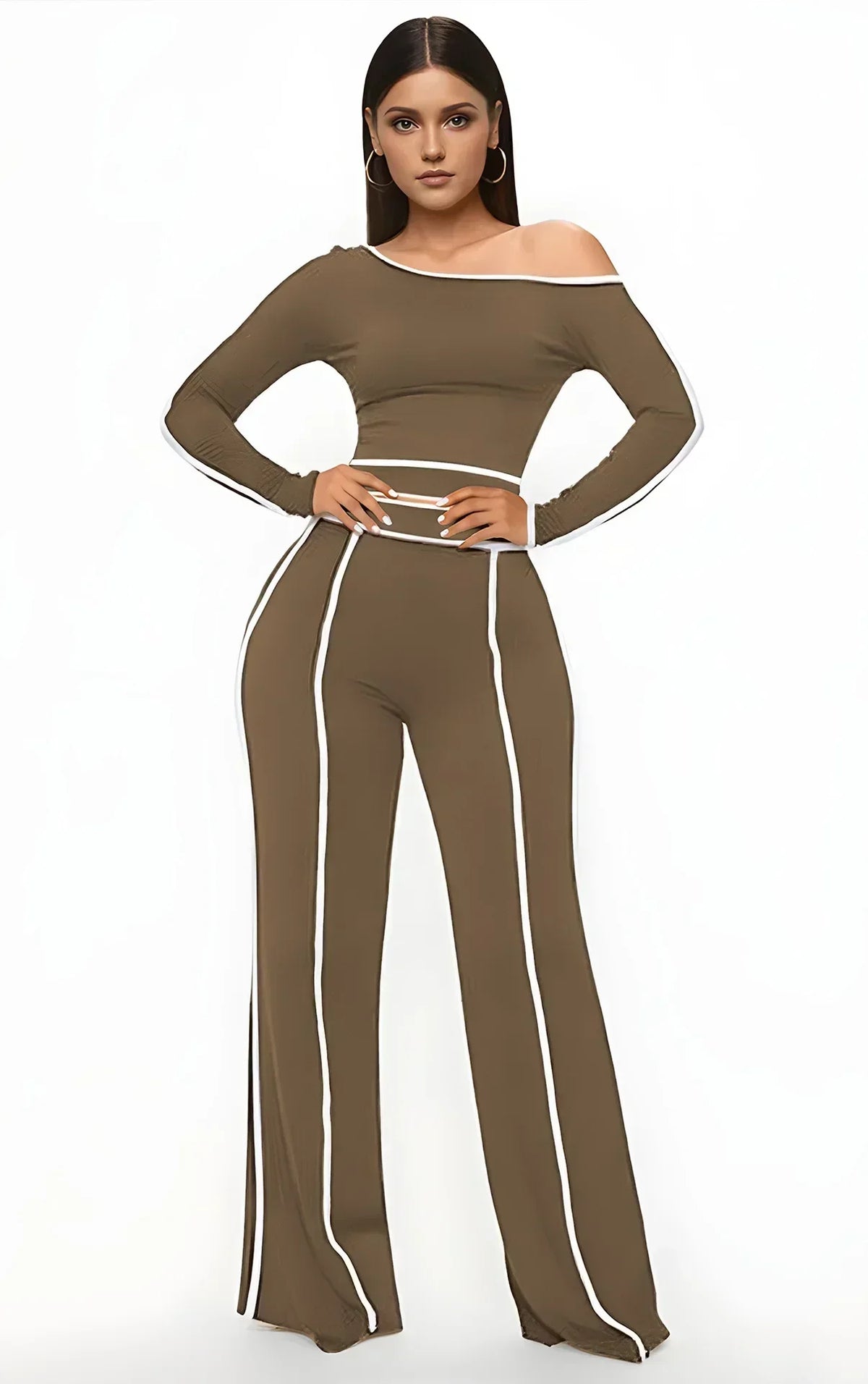 High-waist wide-leg pants from JN Fashion Fusion, featuring a sleek diagonal collar and elastic splicing for a stylish look.