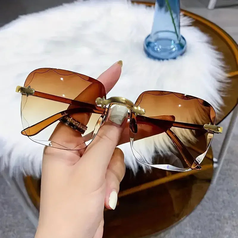 3PCS Square Rimless Sunglasses Women Luxury Brand Designer Summer Red Glasses - JN Fashion Fusion