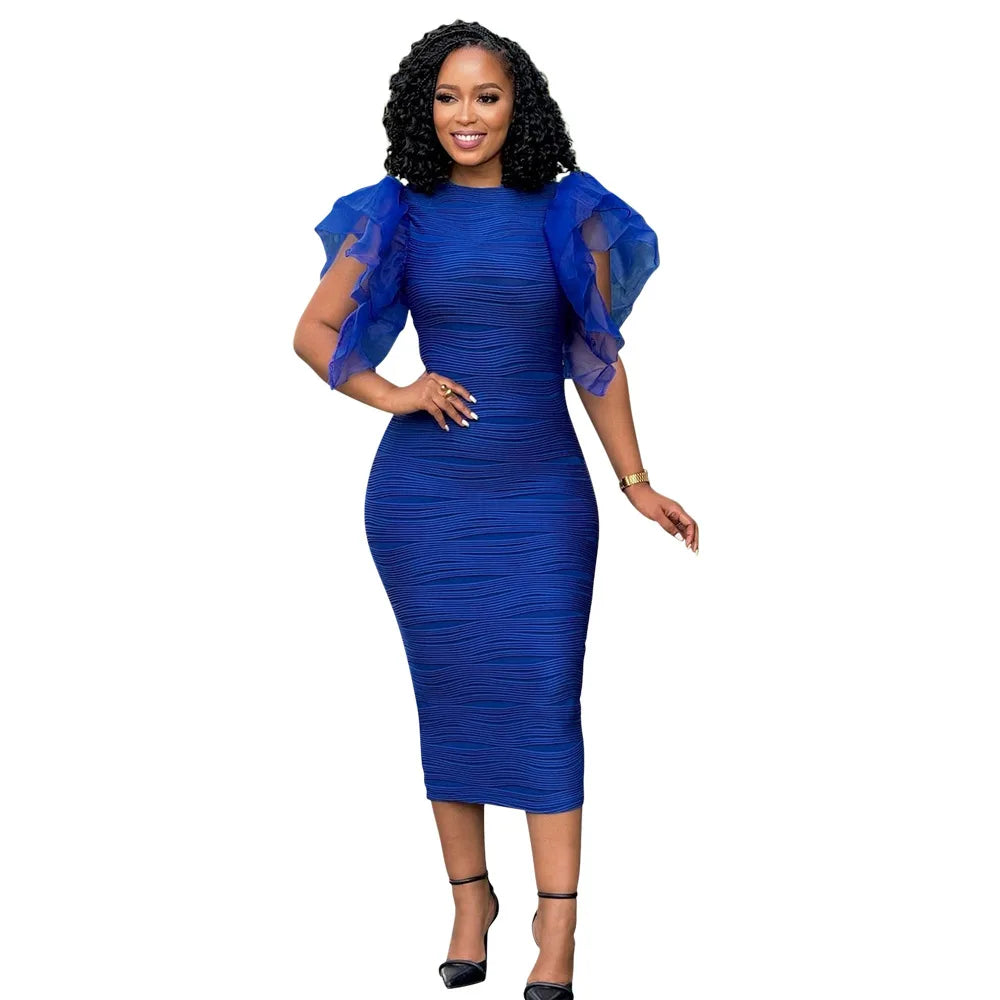 Dashiki African Dresses for Women 2026 Autumn African Short Sleeve Polyester Party Evening Midi Bodycon Dress African Clothes - JN Fashion Fusion