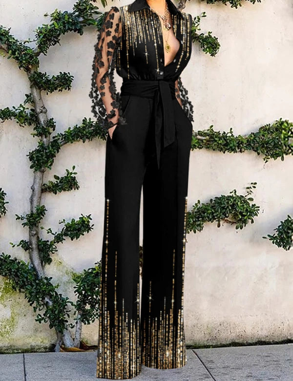 Jumpsuits Women 2026 New Spring Fashion Versatile Sexy Lace Patchwork Flared Loose Y2k Jump Suits for Female Streetwear - JN Fashion Fusion