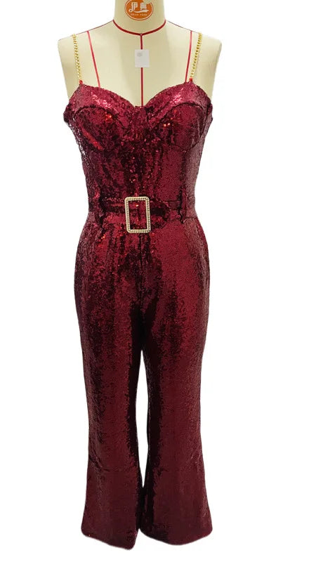 New Shiny Sequined Backless Banquet Jumpsuit Casual Women's Off Shoulder Summer Playsuit Fashion Sleeveless High Waist Rompers