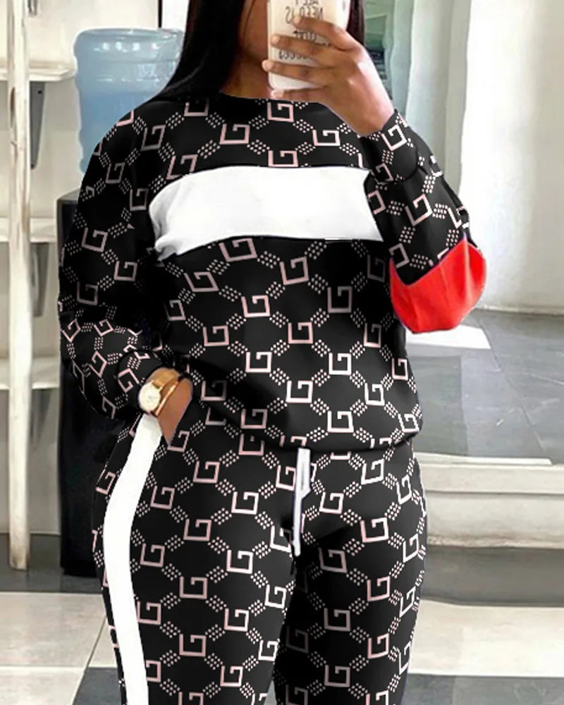 JN Fashion Fusion two-piece women's tracksuit set with long sleeve top and sport pants, perfect for spring and autumn casual wear.