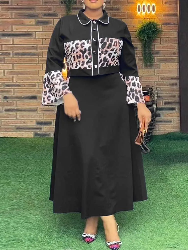 Womens New 2 Piece Outfits Leopard Patchwork Shirt Top and A Line  Skirt Vintage Dress Sets for Elegant Women - JN Fashion Fusion