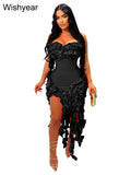 Sexy Girls Flower Irregular Party Long Dress Women Fall Strapless Ruffles Tassel Celebrities Elegant Birthdaay Prom Club Vestido - JN Fashion Fusion