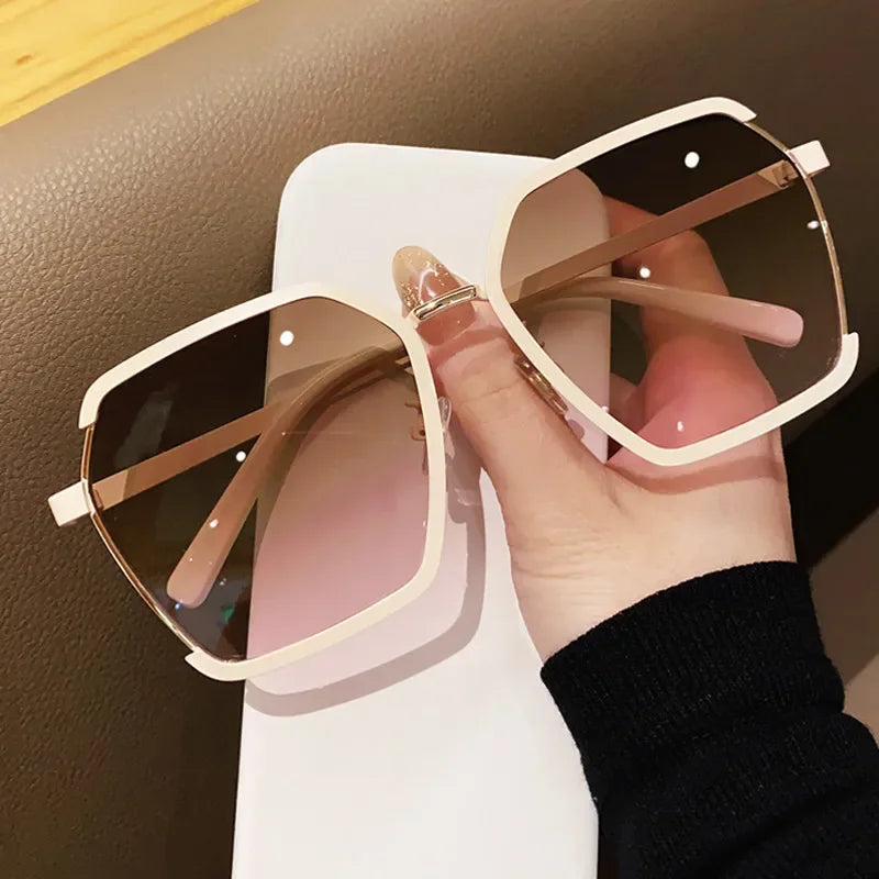 Women Square Sunglasses for Men Oversized White Tea Original Brand Design Sun Glasses Female Shades Travel Sunshade Gafas De Sol - JN Fashion Fusion