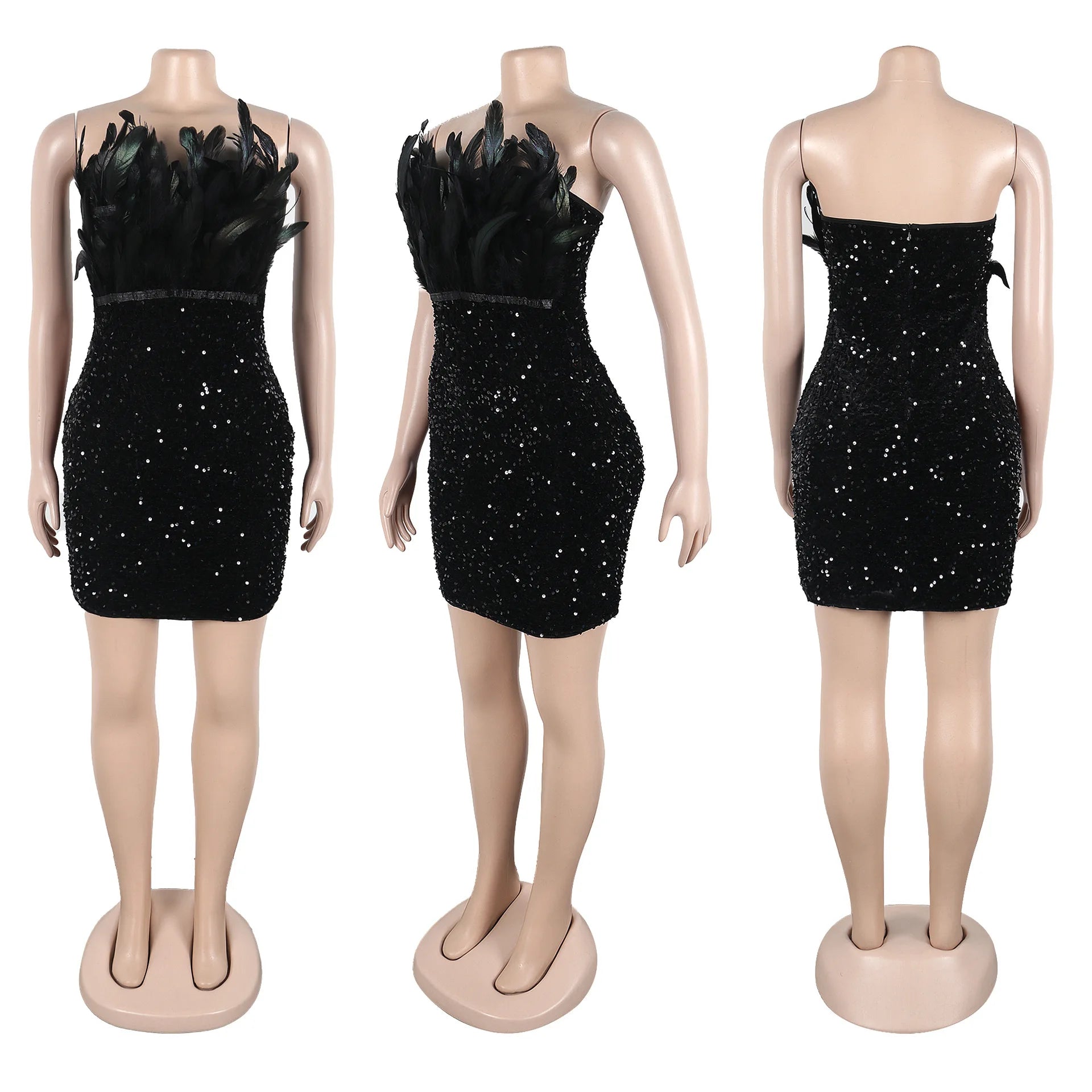 Shiny Sequined Club Mini Dress Sexy Women Strapless Elegant Sparky Sequined Party Dress Vestidos - JN Fashion Fusion