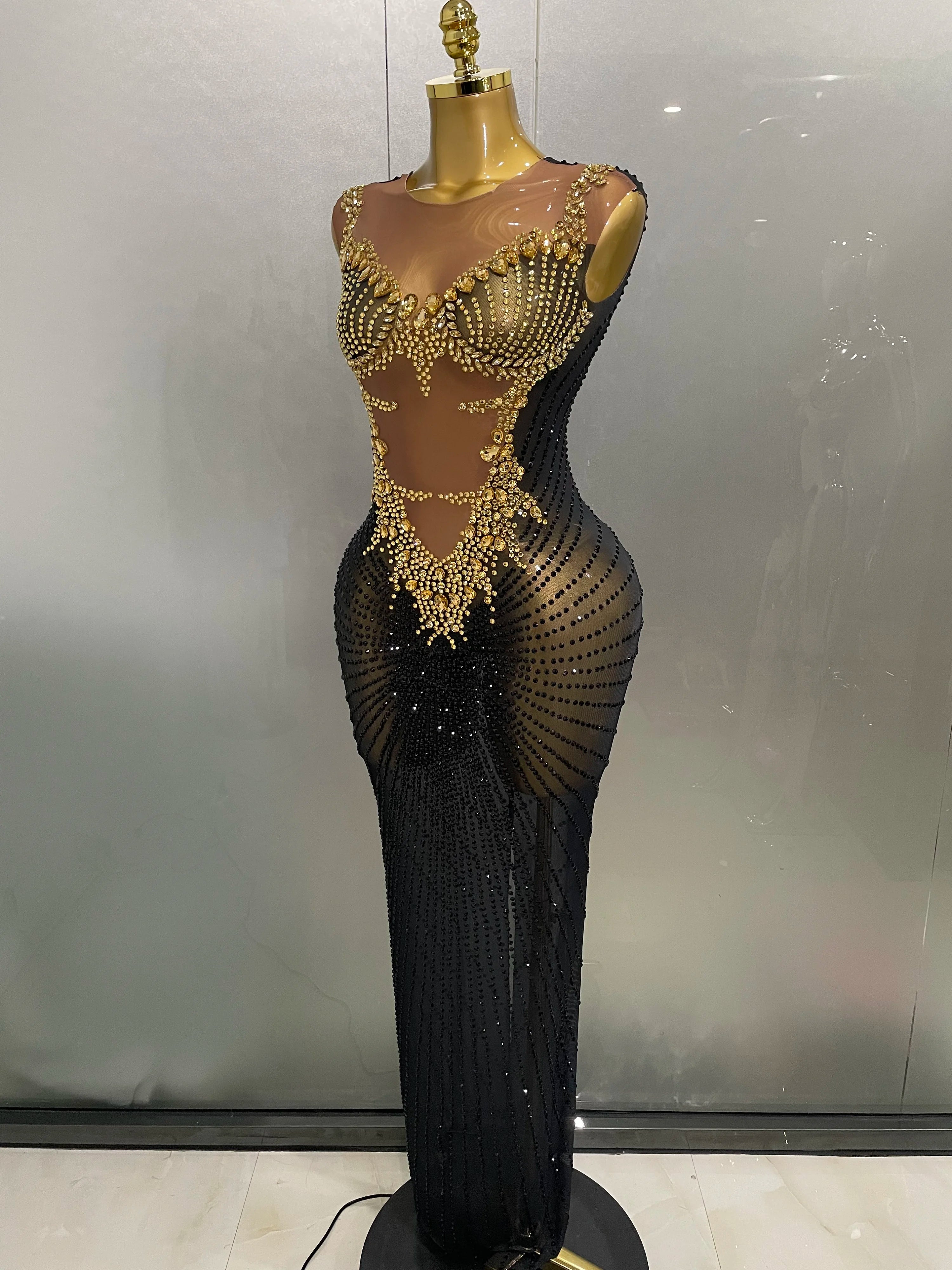 Sexy Sparkly Rhinestones Sleeveless Long Dress 2025 New Women Birthday Celebrate Evening Photo Shoot Stage Performance Costume - JN Fashion Fusion