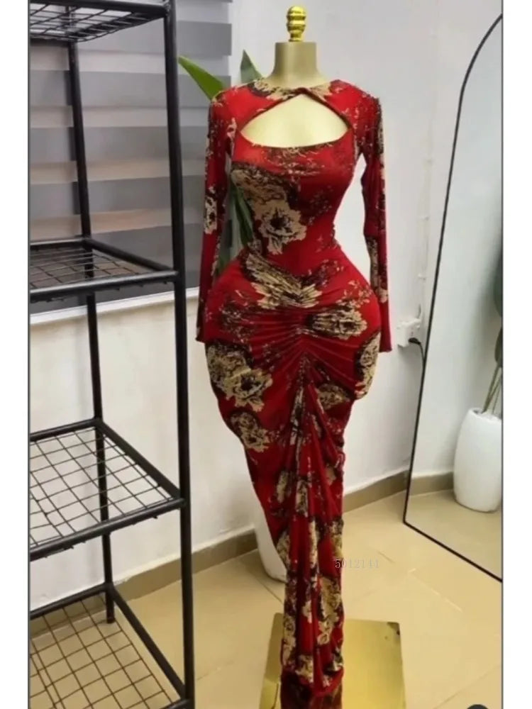 Sexy Women Floral Printed Wrap Neck Cutout Stacked Ruched Midi Bodycon Maxi Dress Sexy Parties Birthday Holiday Long Dresses - JN Fashion Fusion