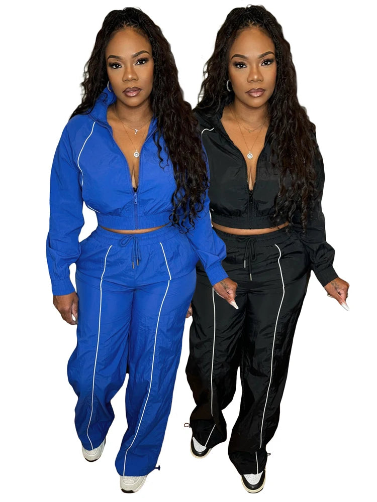 2025 Fall New Female Outfits Windbreaker Jacket Jogger Pants Color Block Lounge Wear 2 Piece Set Women Sweatsuit Set Tracksuit - JN Fashion Fusion