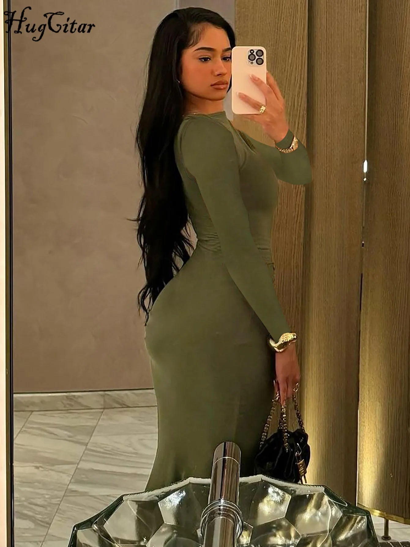 Hugcitar Autumn Solid Long Sleeve Draped Sexy Bodycon Maxi Prom Dress Women Fashion Y2K Outfits Evening Party Festival Club - JN Fashion Fusion