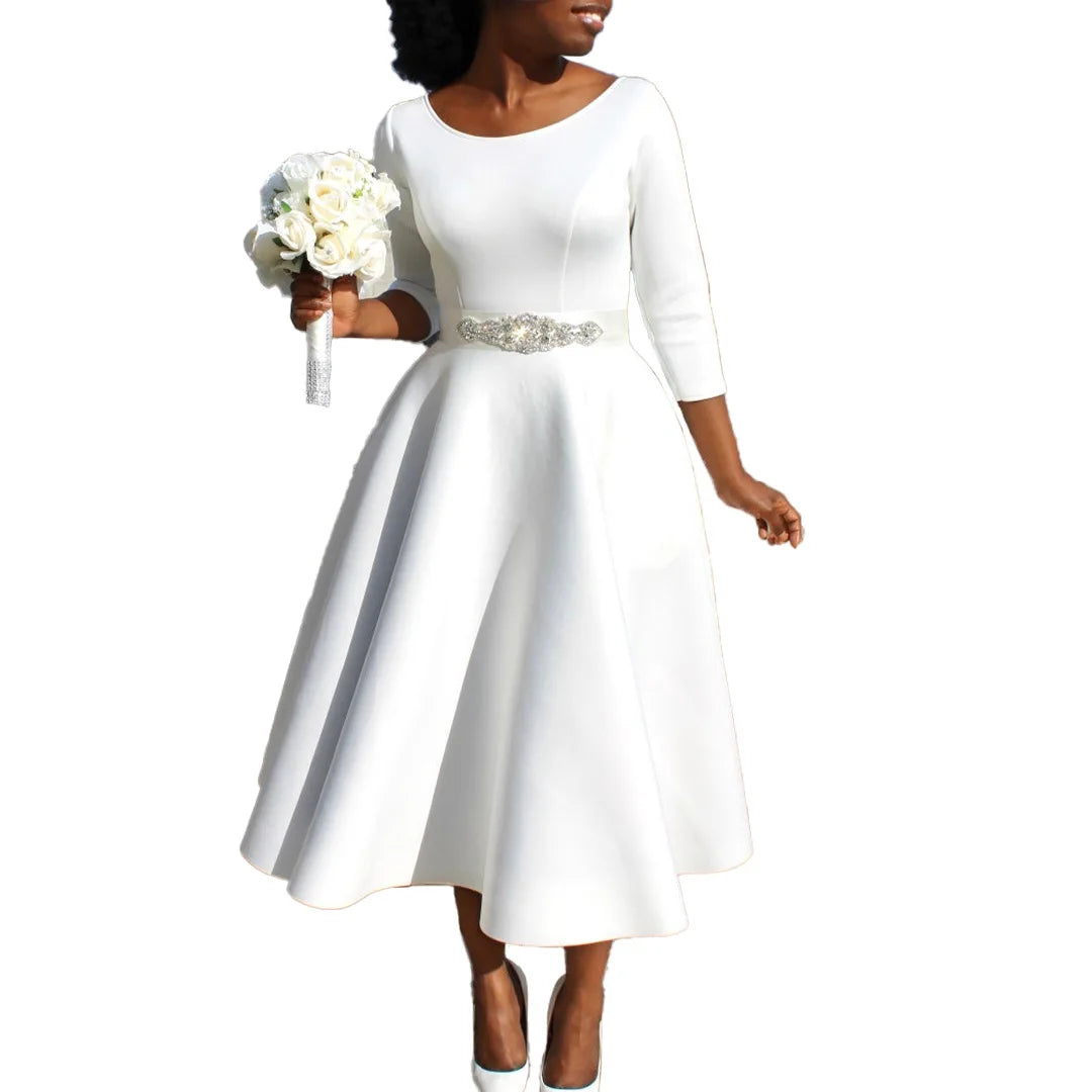 Polyester African Dresses for Women Summer Elegant African Women Long Sleeve Knee-length Dress Dashiki African Clothes Women - JN Fashion Fusion