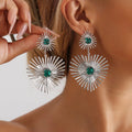 European American Style Personalized Rhinestone Light Luxury Earrings Women Versatile Exaggerated High-End Emerald Green Love - JN Fashion Fusion