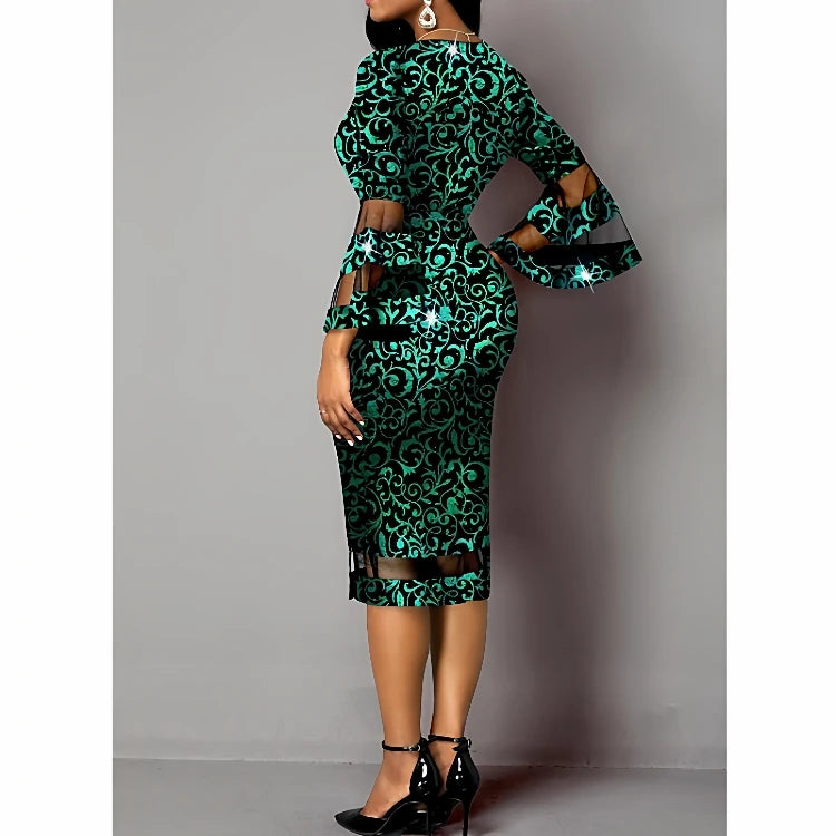 Ele Women's Patchwork Printed Skirt Casual Business Polyester Fiber Spring Summer Short Dress Eye Catching Design