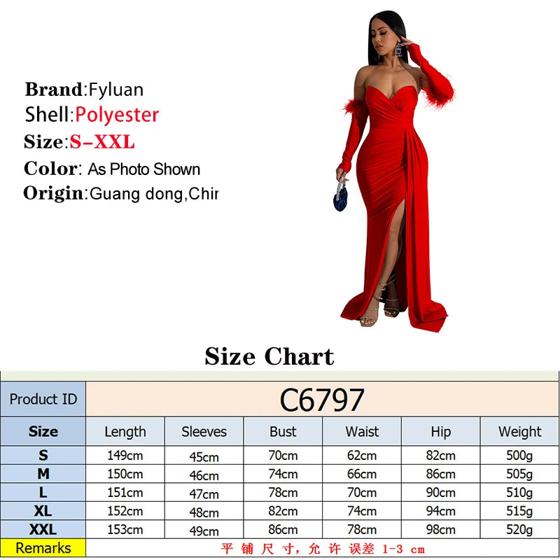 2026 Red Wrap Chest Long Dresses For Women Sleeveless With GlovesRibbon Side Split Ruffles Robe Evening Birthday Party Clothes - JN Fashion Fusion