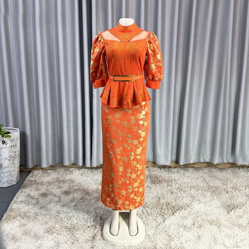 2026 African Party Evening Wedding Dresses for Women Spring African Half Sleeve Diamond Polyester Long Maxi Dresses Outfits