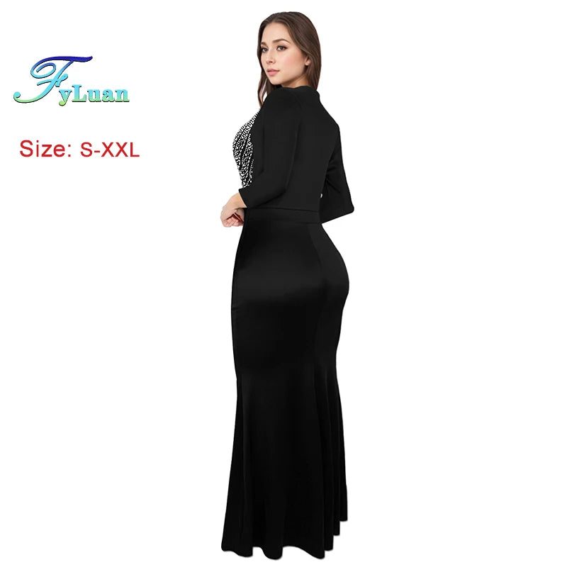 Hot Sale Of The Season Women's Waist Wrap Long Dress Temperament Solid Color Skinny Deep V Neck Lady Decor Dinner Dress Clothes - JN Fashion Fusion