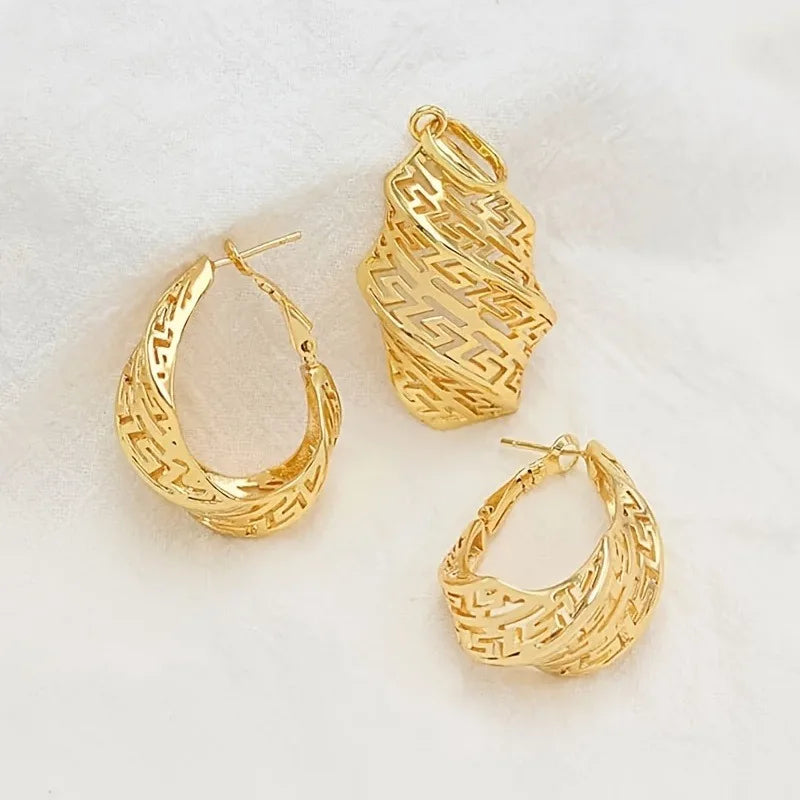 Golden Necklace Jewelry Set for Women Special Hollow Design Pendant Earrings Wedding Anniversary Gifts Jewellry Accessories - JN Fashion Fusion