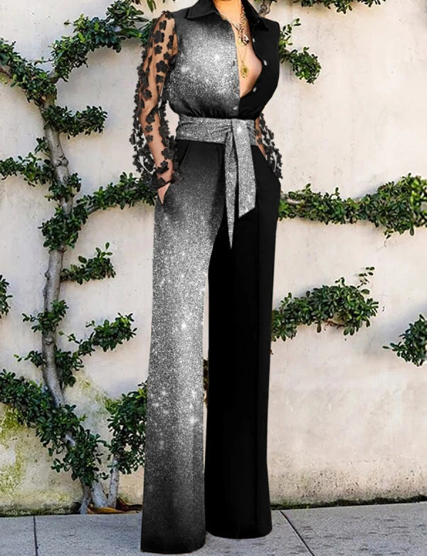 Jumpsuits Women 2026 New Spring Fashion Versatile Sexy Lace Patchwork Flared Loose Y2k Jump Suits for Female Streetwear