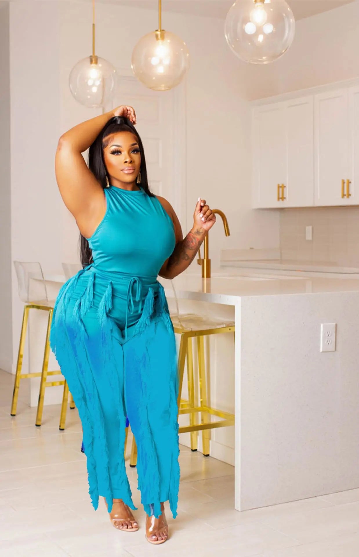 Elegant Women's Tracksuit Tank Top and Tassel Side Straight Pants Suit Streetwear 2026 INS Two 2 Piece Set Outfits - JN Fashion Fusion