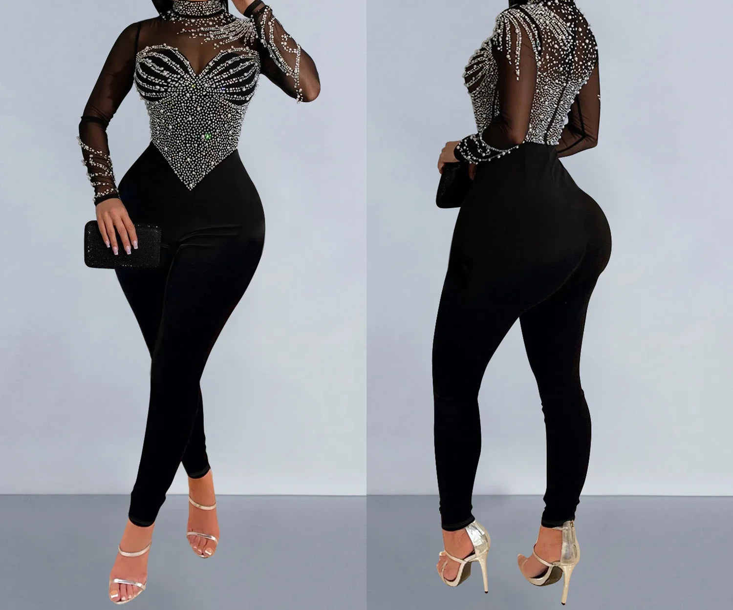Long Sleeve Elegant Women Jumpsuit Streetwear Fashion Versatile Casual Solid Color Hot Diamond Jump Suits for Female 2024 Spring
