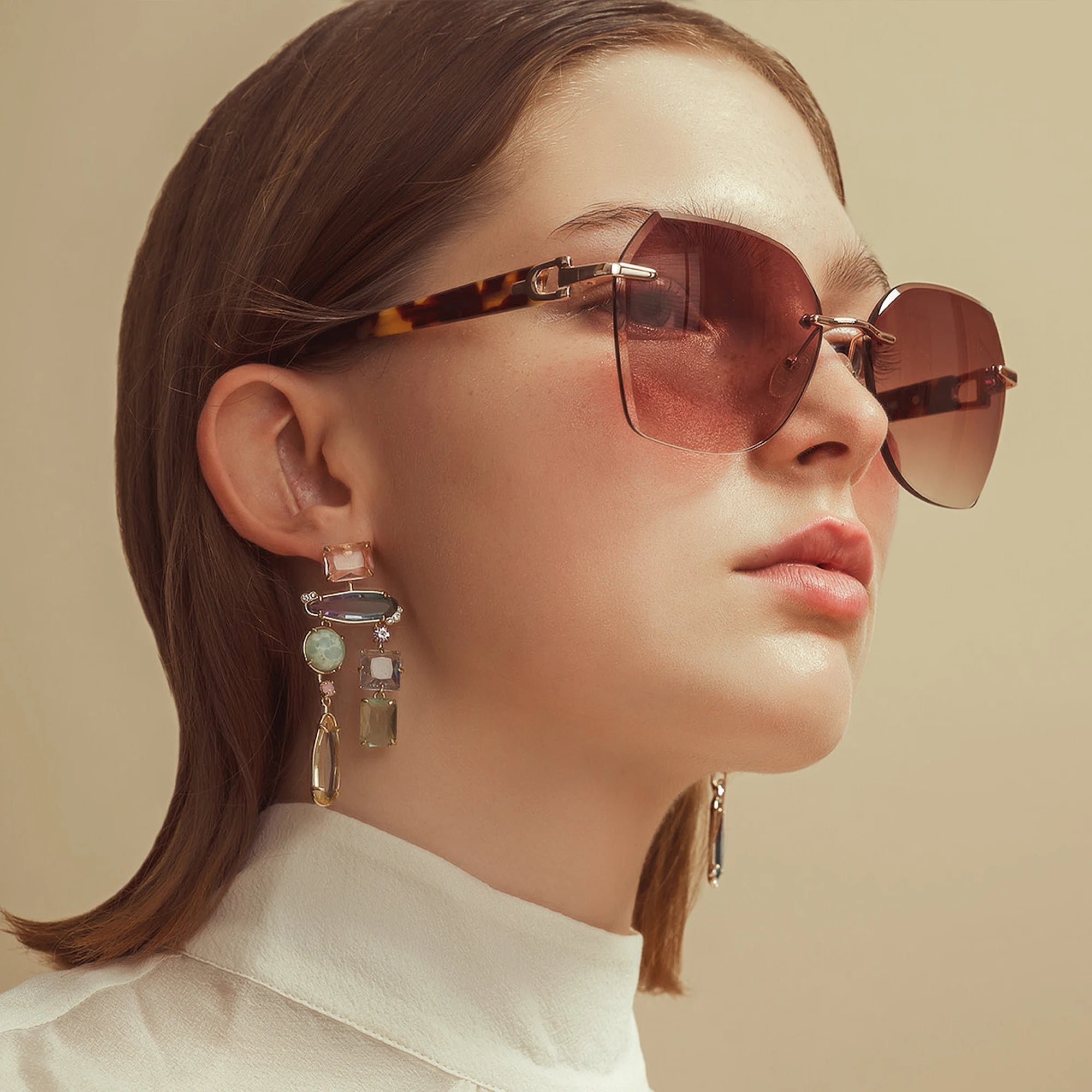 ZENOTTIC Fashion Women Rimless Sunglasses for Ladies 2024 Trendy Geometric Diamond Cutting Gradient Lens UV Protection Shades - JN Fashion Fusion