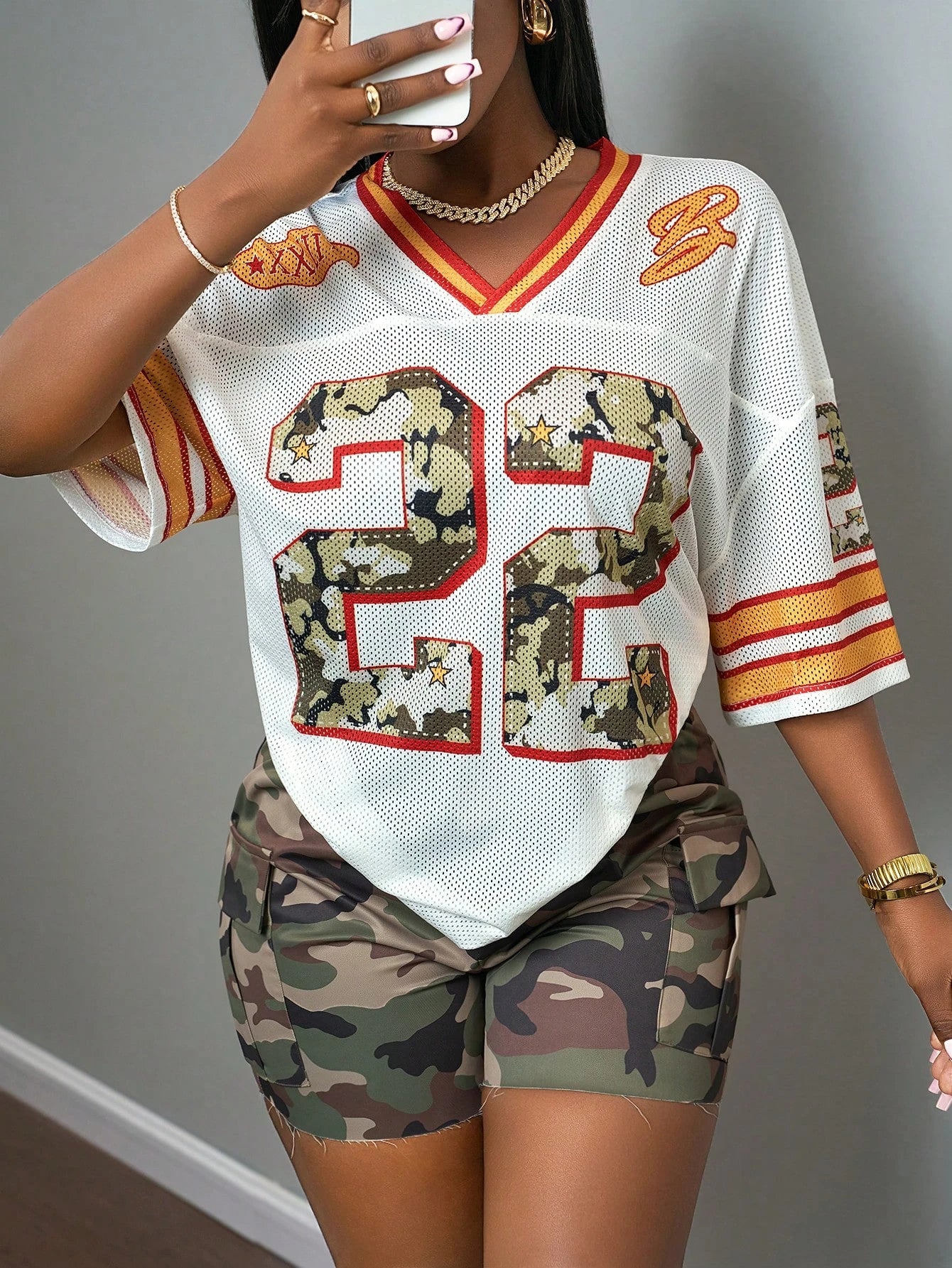 2025 Summer Women's 22nd Fashion Y2K Breathable Quick Drying T-shirt Camo Printed Loose Music Festival Party Comfortable Shirt - JN Fashion Fusion