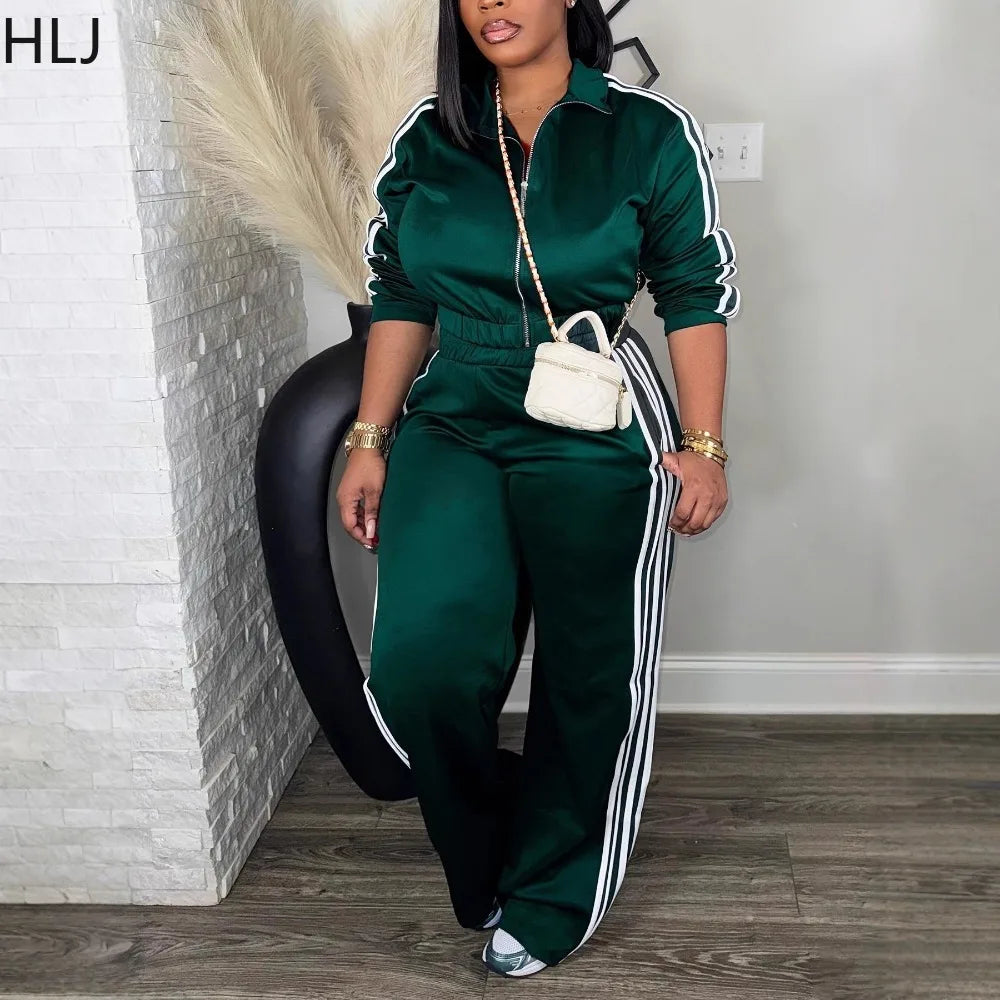 JN Fashion Fusion women's stripe patchwork 2-piece set with long sleeves crop top and matching pants, streetwear style, solid color design