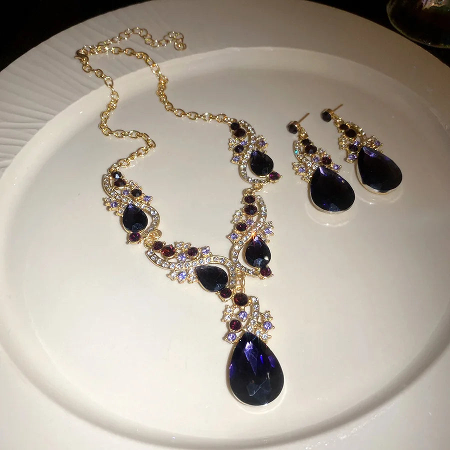 2 Pcs Inlaid Rhinestone Water Drop Necklace Earring Jewelry Sets for Women 2025 Hot Sale Personalized Wedding Bride Accessories - JN Fashion Fusion