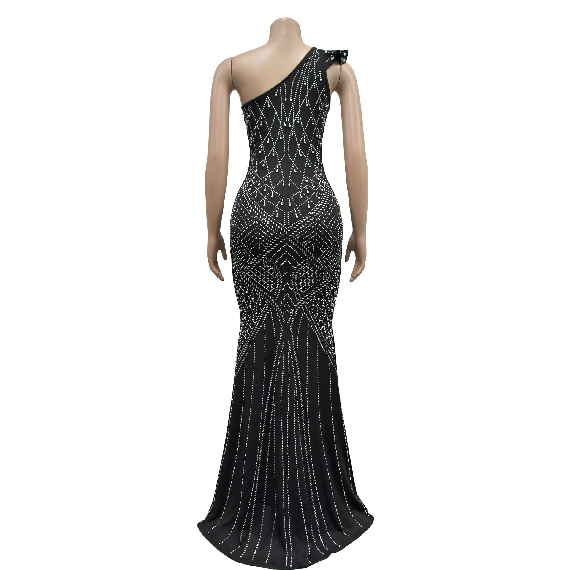 Women Dress Floor Length Dresses Skew Collar Vestidos Hot Drilling Sleeveless One Shoulder Hip Wrap Party Sexy Slim Fit