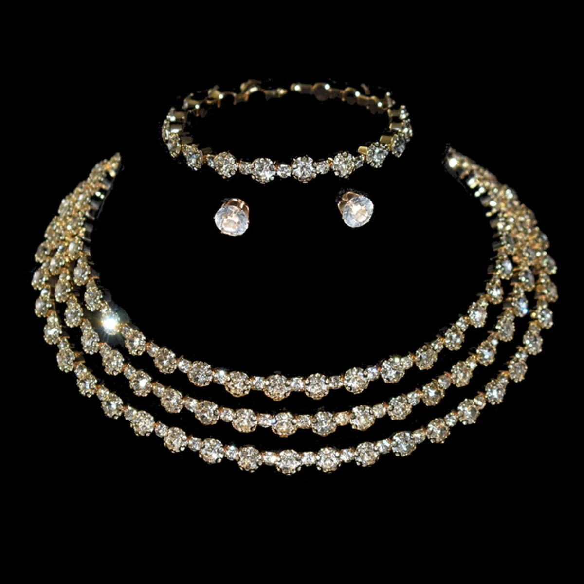 4-piece women's jewelry set with rhinestones, multi-layer collars, earrings, bracelets, wedding party accessories - JN Fashion Fusion
