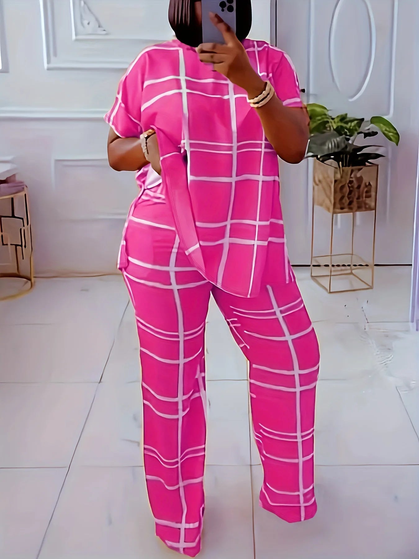 Short Sleeve 2 Piece Women Sets 2026 Spring Summer Matching Sets Stripe Print Two Pieces Sets Top Pants Suits Outfits Clothing