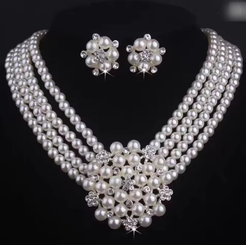 Charm Exaggerated Multi-layer Pearl Necklace Earring Women Versatile Fashion Accessories Personalized Bride Wedding Jewelry Set - JN Fashion Fusion