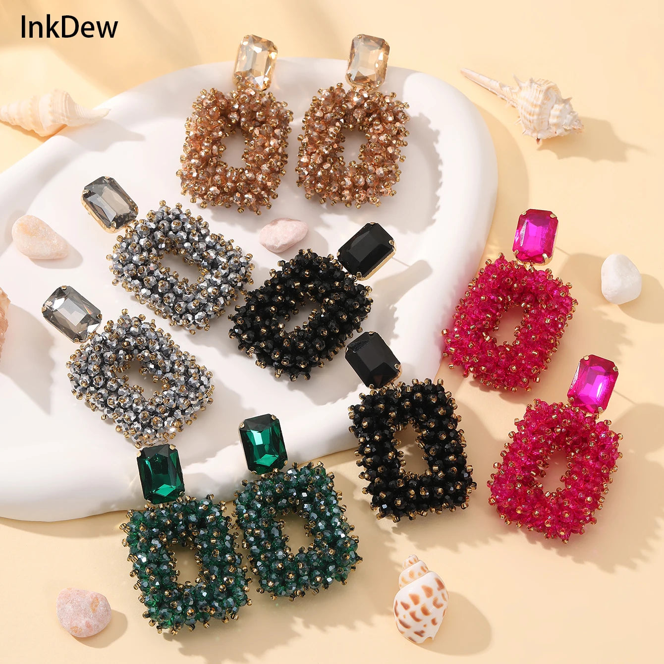 INKDEW Square Crystal Drop Earrings for Women Big Long Earrings Handmade Faceted Beads Earrings Jewelry Gift boho Fashion EA123 - JN Fashion Fusion
