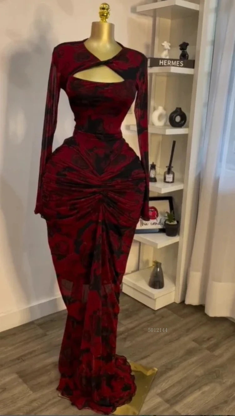 Sexy Women Floral Printed Wrap Neck Cutout Stacked Ruched Midi Bodycon Maxi Dress Sexy Parties Birthday Holiday Long Dresses - JN Fashion Fusion