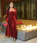 CM.YAYA Vintage Velvet Two 2 Piece Set Outfits for Women Long Sleeve Maxi Cardigan + Strapless Jumpsuit Suit INS 2022 Tracksuit - JN Fashion Fusion