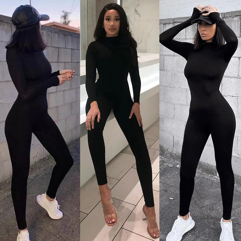 2025 Fall Women Sexy Jumpsuit Streetwear Long Sleeve Bodycon Solid Sport Fitness Jumpsuits Romper Overalls For Women Body suit - JN Fashion Fusion