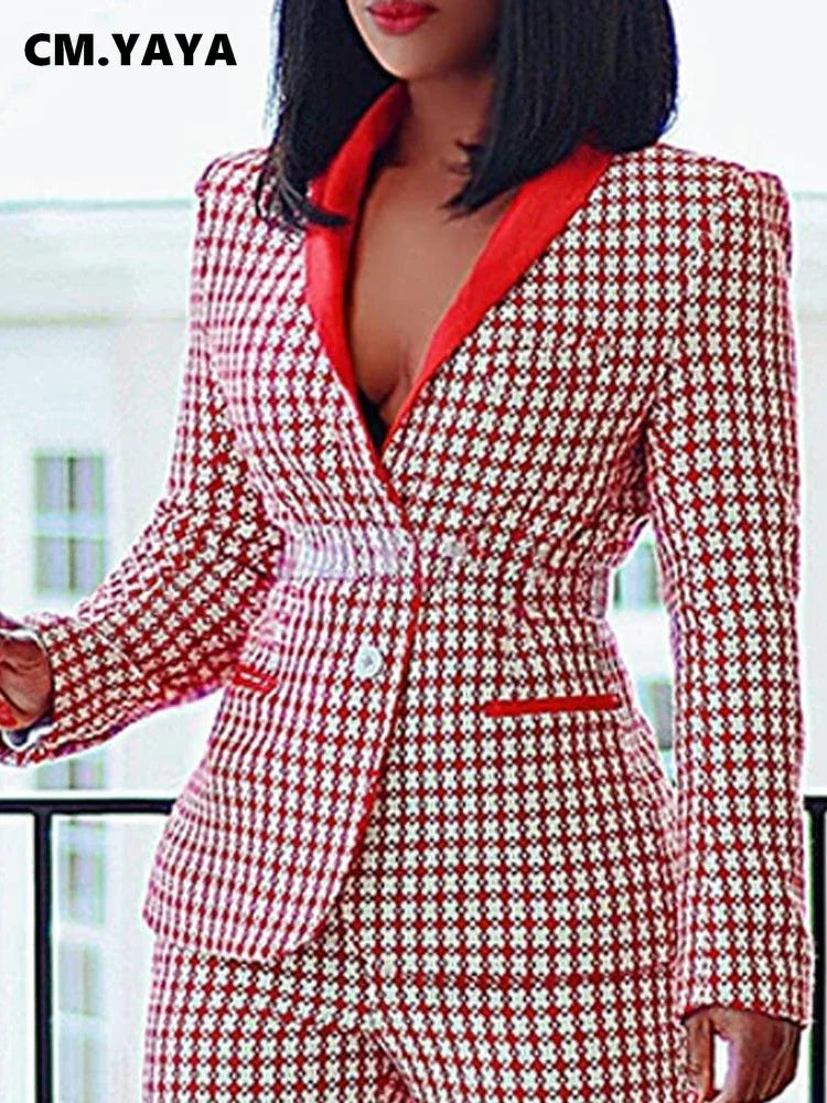CM.YAYA Elegant Houndstooth Blazer Suit and Pants Two 2Piece Set  Women 2023 Autumn Winter Classic OL Street Outfit Tracksuit - JN Fashion Fusion
