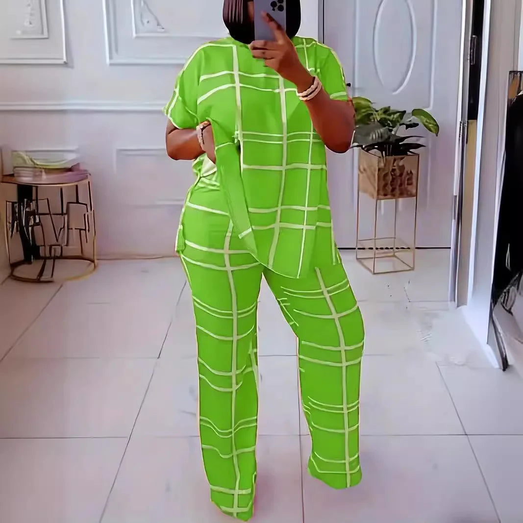 Short Sleeve 2 Piece Women Sets 2026 Spring Summer Matching Sets Stripe Print Two Pieces Sets Top Pants Suits Outfits Clothing