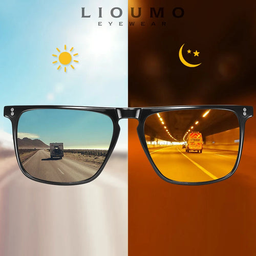 Brand Rivet Square Photochromic Sunglasses Men Polarized Women Driving Sun Glasses Day Night Vision Anti-Glare zonnebril heren - JN Fashion Fusion