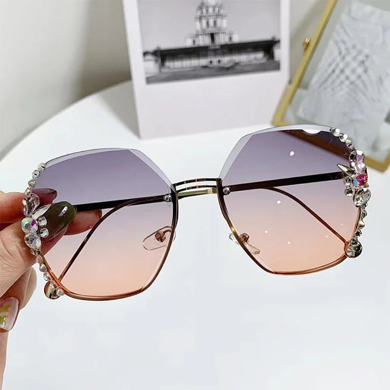 New Borderless Metal Sunglasses Women's Decorative Diamond Sun Glasses Women Luxury Brand Designers Eyewear UV400 Gafas De Sol - JN Fashion Fusion