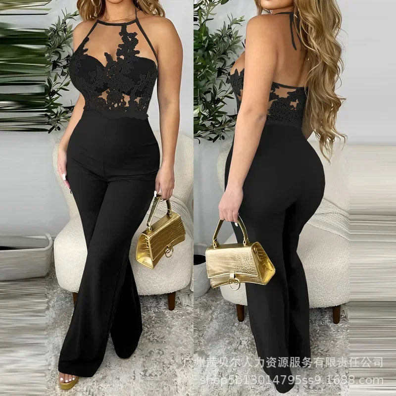 One Piece Sling Sleeveless Women Summer Jumpsuit Solid Overalls High Waist Wide Leg Long Pants Rompers 2026 Office Lady - JN Fashion Fusion