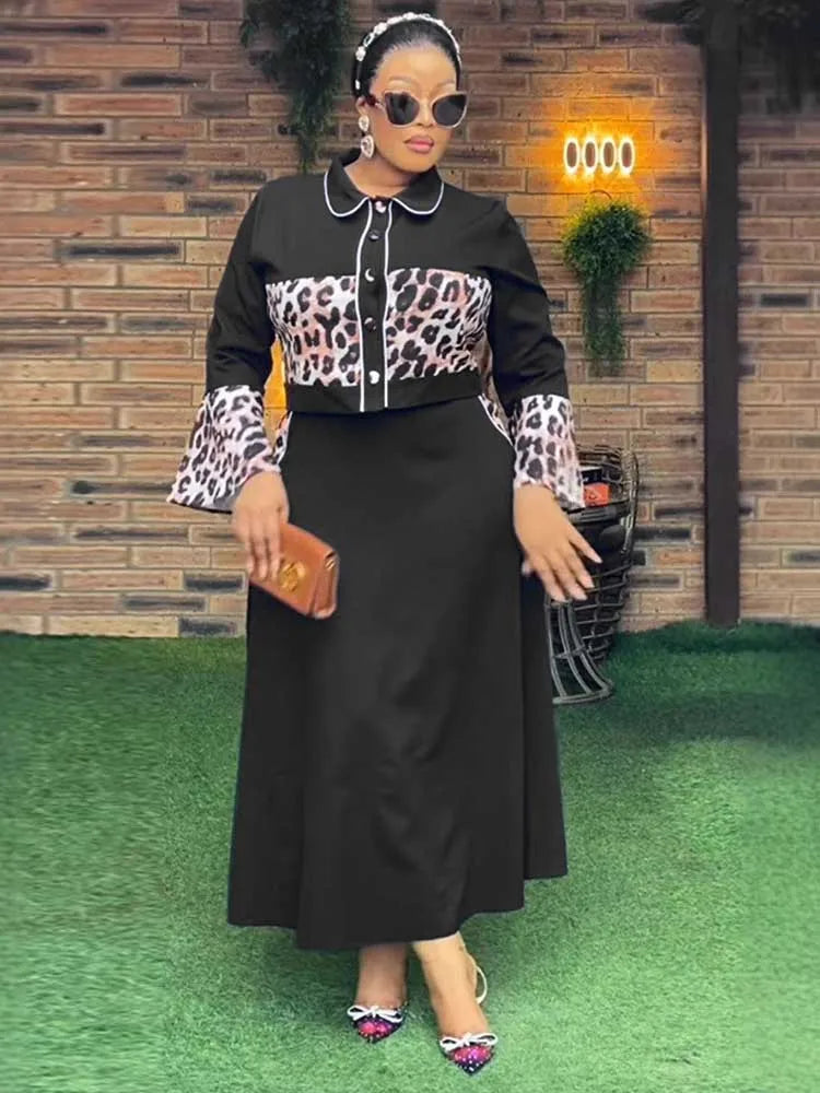 Womens New 2 Piece Outfits Leopard Patchwork Shirt Top and A Line  Skirt Vintage Dress Sets for Elegant Women - JN Fashion Fusion