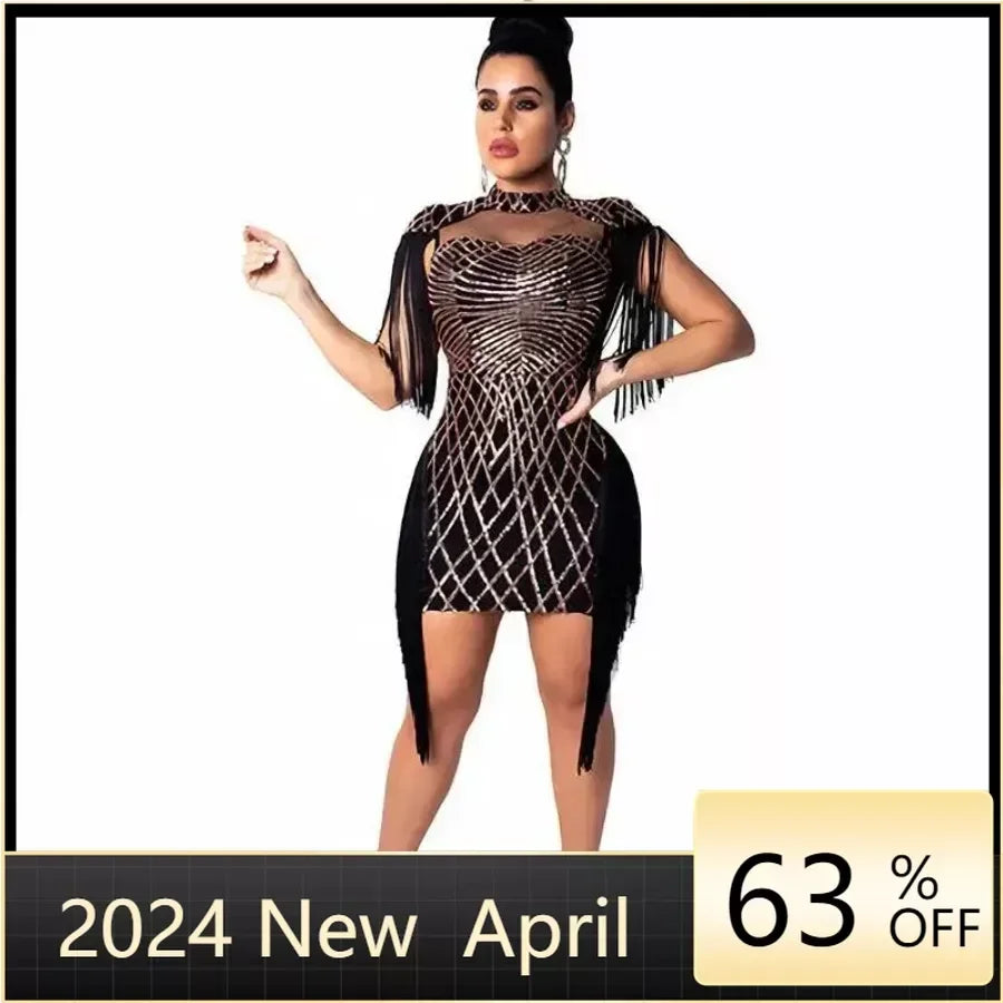 Customized Women's Clothing Summer With  Mesh Sequins Bodycon Birthday For Women Sexy Evening Night Club Party Dresses Vestido